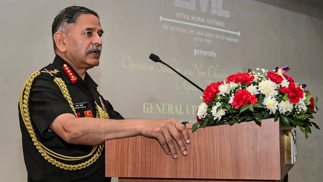 Chief of Army Staff General Upendra Dwivedi speaks during the inauguration of 'Agnishodh', the Indian Army Research Cell (IARC), at IIT Madras, in Chennai. 
