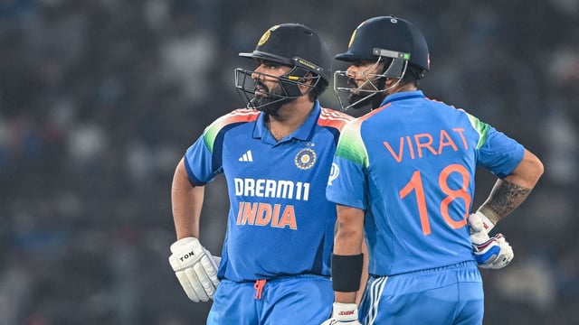 India's Virat Kohli (R) along with captain Rohit Sharma during India's ODI series against England in 2025
