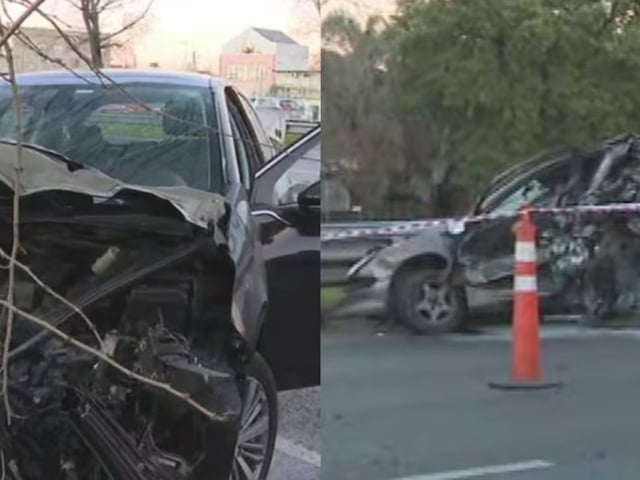 Violento choque sobre avenida General Paz: dos autos y una camioneta colisionaron este domingo. Hay nueve heridos. Foto: Captura TN