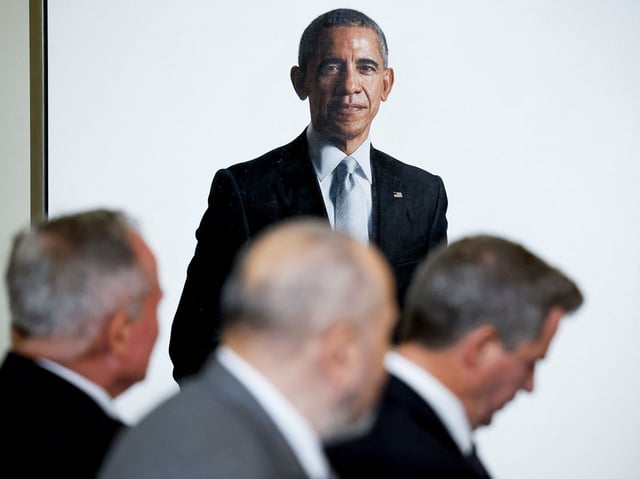 The official White House portrait of former President Barack Obama is displayed in the East Room of the White House, in September 2022.
