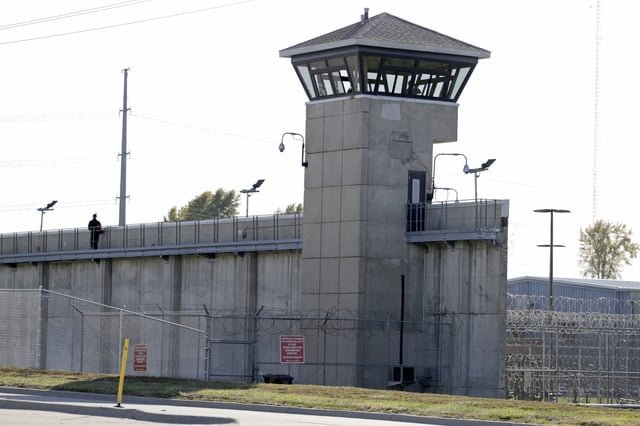 Guards observe inmates at the Nebraska State Penitentiary, in Lincoln, Nebraska on October 25, 2019.