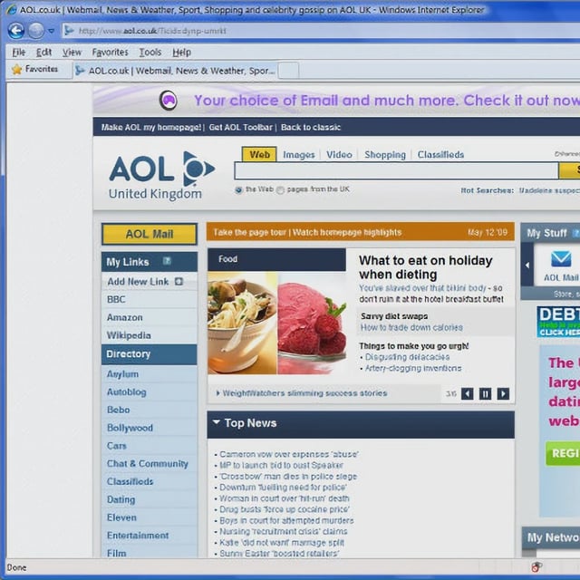 aol uk homepage from the past
