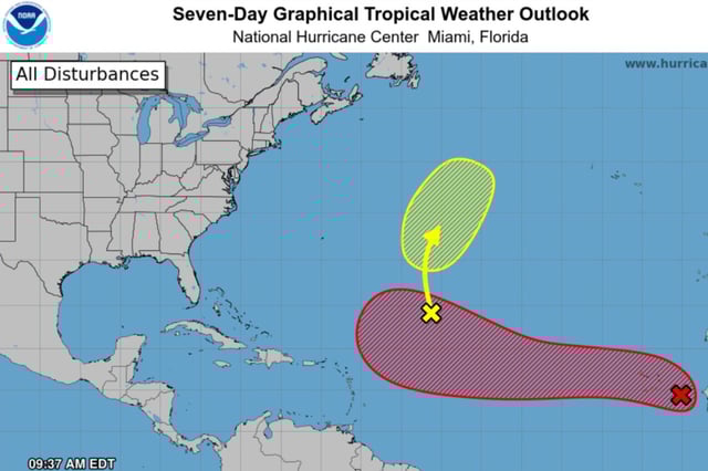 National Hurricane Center shows outlook for disturbances August 10, 2025.