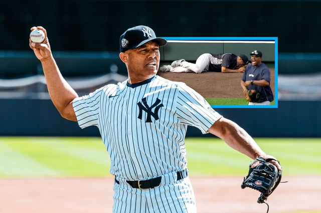 El panameño Mariano Rivera reapareció en Yankee Stadium jugando el jardín central, sin embargo terminó lesionado. (Foto: @yankees)