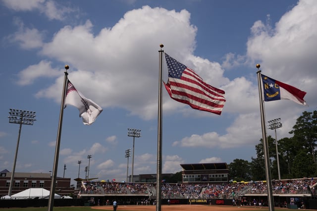 A general view of the game during the 2024 Little League Softball World Series championship between the North Carolina Region team and the Southwest Region team on August 11, 2024, at Max R. Joyner Family Stadium in Greenville, North Carolina. The North Carolina Region team won 1-0.