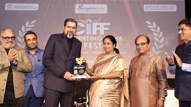 Delhi CM Rekha Gupta at the India film festival event in New Delhi on Sunday. (Hindustan Times)