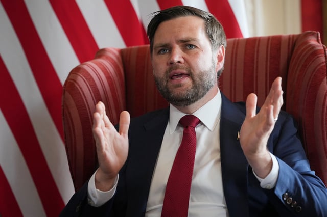 US Vice President JD Vance speaks during a meeting with British Foreign Secretary David Lammy at Chevening House on August 8, 2025 in Sevenoaks, England.