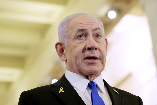 WASHINGTON, DC - JULY 08: Israeli Prime Minister Benjamin Netanyahu speaks to reporters after meeting with U.S. Speaker Mike Johnson (R-LA) at the U.S. Capitol on July 8, 2025, in Washington, D.C. Netanyahu is visiting Washington to meet with lawmakers amid discussions with the White House over a potential ceasefire between Israel and Hamas. (Photo by Anna Moneymaker/Getty Images)