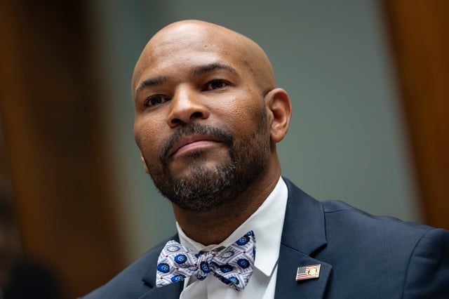 Former U.S. Surgeon General Dr. Jerome Adams is pictured testifying during a hearing in Washington, D.C., about the coronavirus crisis in 2021.
