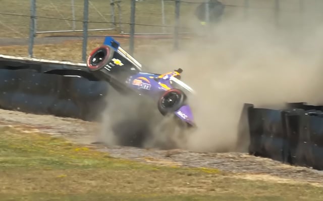 Conor Daly crashed at high speed into the Turn 11 tyre barriers.