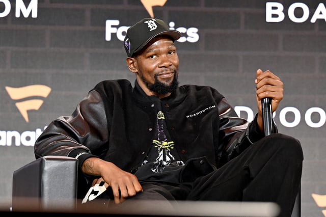 Kevin Durant speaks onstage during Fanatics Fest NYC 2025 at Javits Center on June 22, 2025 in New York City.