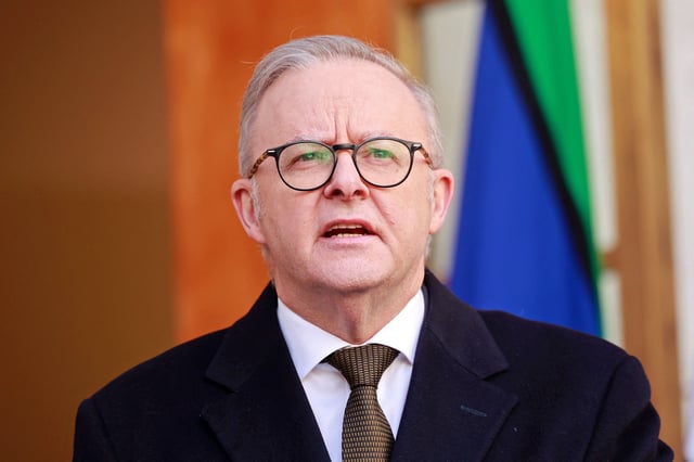 Australia's Prime Minister Anthony Albanese speaks during a press conference in Canberra on August 11, 2025. Australia will recognise a Palestinian state at the UN General Assembly in September, Prime Minister Anthony Albanese said.