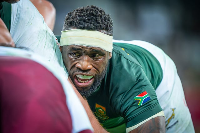 NELSPRUIT, SOUTH AFRICA - JULY 19: Siya Kolisi(c)of the Springboks in action during the 2025 Castle Lager Incoming Series match between South Africa and Georgia at Mbombela Stadium on July 19, 2025 in Nelspruit, South Africa. (Photo by Anton Geyser/Gallo Images)
