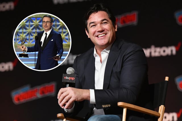 Dean Cain speaks onstage at the &#34;Lois &amp; Clark: The New Adventures of Superman&#34; 25th Anniversary Reunion Panel during New York Comic Con at the Jacob K. Javits Convention Center on October 5, 2018 in New York City. In the inset image, John Oliver accepts the Outstanding Writing for a Variety Series for &#34;Last Week Tonight with John Oliver&#34; during the 69th Annual Primetime Emmy Awards at the Microsoft Theater on September 17, 2017 in Los Angeles, California.
