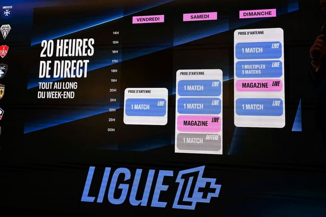 La grille des programmes de la chaîne Ligue 1+, présentée lors d'une conférence de presse le 10 juillet.