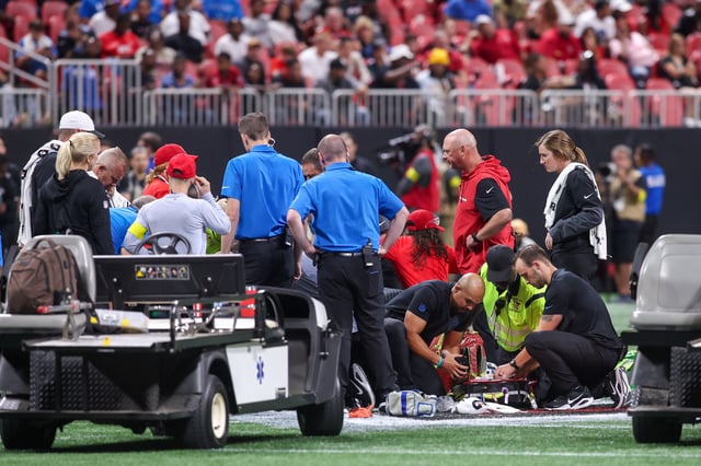 Aug 8, 2025; Atlanta, Georgia, USA; Medical personnel work on Detroit Lions safety Morice Norris (26) after an injury against the Atlanta Falcons in the fourth quarter at Mercedes-Benz Stadium. Mandatory Credit: Brett Davis-Imagn Images/File Photo