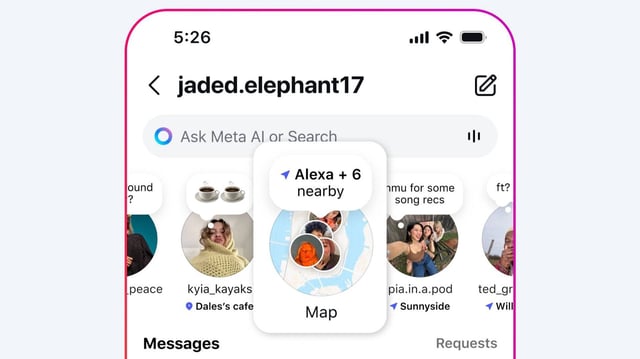 An image of the new Instagram Maps feature in the messages section of Instagram