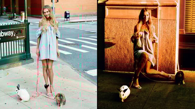 Anna Delvey poses with rabbits.