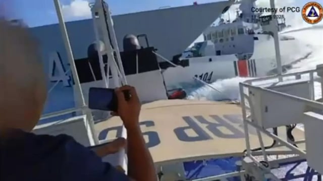 A screen grab of the video released by the Philippines shows the moment of the collision. Credit: PCG