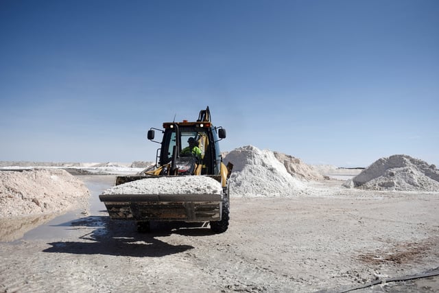 A person drives an industrial tractor at the Lithium Carbonate Industrial Plant, in the Salar de Uyuni, in Potosi, Bolivia December 15, 2023. REUTERS/Claudia Morales/File Photo