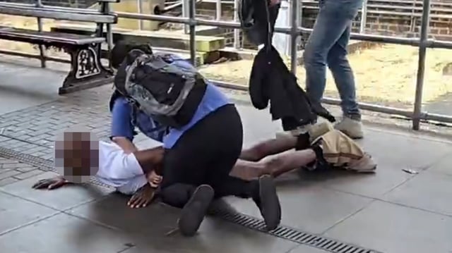 Fellow passengers forced the man off a District Line train and pinned him down on the platform