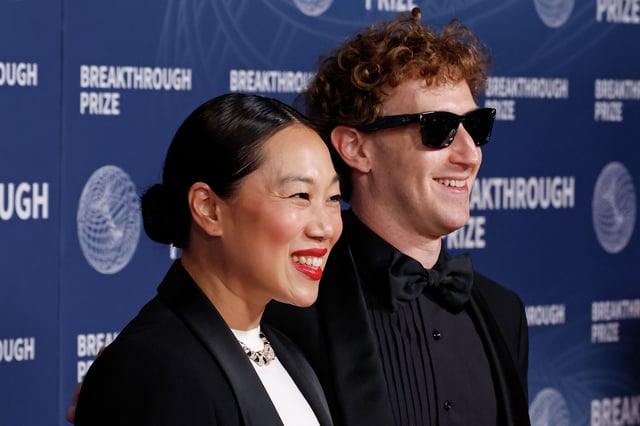 Priscilla Chan and Mark Zuckerberg attend the 2025 Breakthrough Prize Ceremony at Barker Hangar on April 5, 2025 in Santa Monica. After a city investigation into a home-based school at their Palo Alto compound, the Meta CEO and his wife say their pandemic-era homeschool was legal.