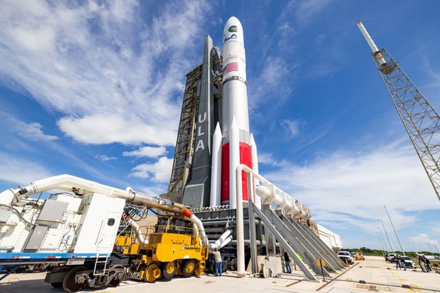 Pictured is a United Launch Alliance (ULA) photo of the Vulcan rocket rolling from the Government Vertical Integration Facility to the launch pad at Space Launch Complex-41 at Cape Canaveral Space Force Station, Fla. For the East Coast, ULA CEO Tory Bruno says that ULA is adding a second Vertical Integration Facility and a second Vulcan mobile launch platform.