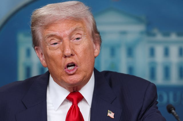 U.S. President Donald Trump speaks to the press about deploying federal law enforcement agents in Washington to bolster the local police presence, in the Press Briefing Room at the White House, in Washington D.C., U.S., August 11, 2025. REUTERS/Jonathan Ernst