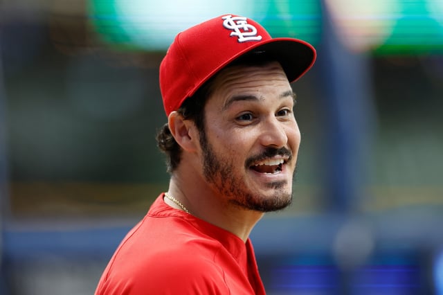 MILWAUKEE, WISCONSIN - JUNE 13: Nolan Arenado #28 of the St. Louis Cardinals before the game against the Milwaukee Brewers at American Family Field on June 13, 2025 in Milwaukee, Wisconsin. (Photo by John Fisher/Getty Images)