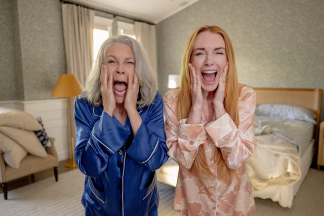 Jamie Lee Curtis (left) and Lindsay Lohan return for more body-swapping adventures in Disney's new "Freakier Friday."