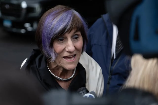 Connecticut Congresswoman Rosa DeLauro speaks to the media before the service for former U.S. Senator and Connecticut Gov. Lowell Weicker at St. Barnabas Episcopal Church. (Shahrzad Rasekh/CT Mirror)