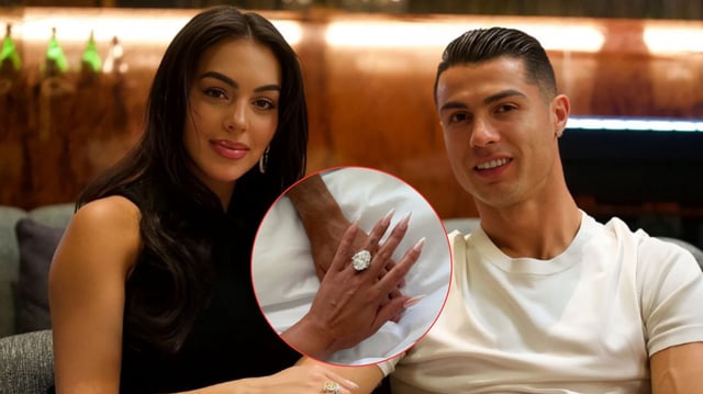 Georgina Rodríguez recibe gigantesco anillo de compromiso de Cristiano Ronaldo.
