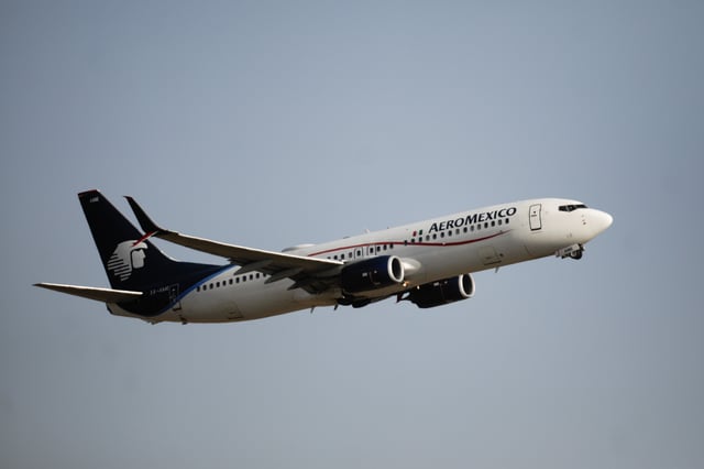 A plane of Mexican airline Aeromexico takes off from the Benito Juarez International airport in Mexico City, Mexico February 1, 2022. REUTERS/Luis Cortes/File Photo