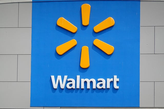 The company logo is shown on the front of the building at a Walmart store on May 18, 2023 in Chicago, Illinois.