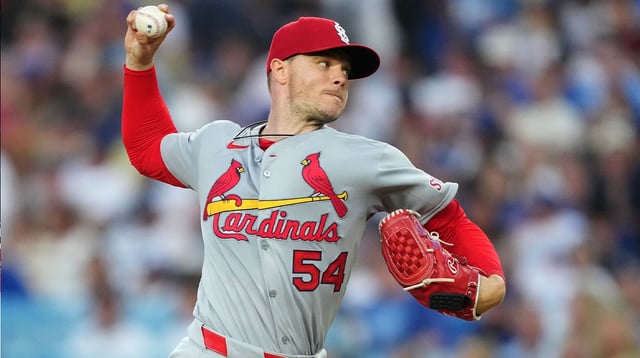 Aug 4, 2025; Los Angeles, California, USA; St. Louis Cardinals pitcher Sonny Gray (54) throws during the second inning against the Los Angeles Dodgers at Dodger Stadium. Mandatory Credit: Kirby Lee-Imagn Images