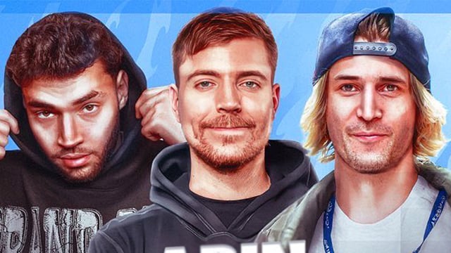 MrBeast, Adin Ross and xQc pose for a photo.