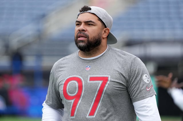 Feb 1, 2025; Orlando, FL, USA; Pittsburgh Steelers lineman Cameron Heyward during AFC Practice for the Pro Bowl Games at Camping World Stadium. Mandatory Credit: Kirby Lee-Imagn Images/File Photo