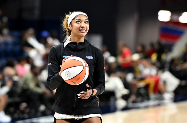 Angel Reese #5 of the Chicago Sky warms up before the game against the Washington Mystics at Carefirst Arena on July 29, 2025 in Washington, DC.