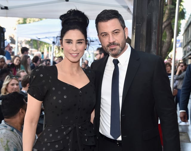 Sarah Silverman (L) and Jimmy Kimmel attend the ceremony honoring Sarah Silverman with a Star on the Hollywood Walk of Fame on November 9, 2018 in Hollywood, California.  (Photo by Alberto E. Rodriguez/Getty Images for Disney)
