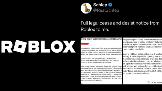 Schlep says Roblox has banned his account.