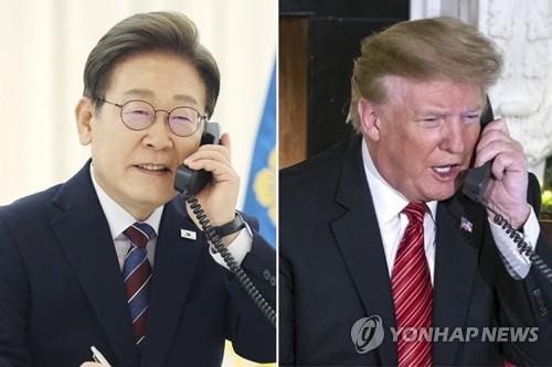 South Korean President Lee Jae-myung (L) and U.S. President Donald Trump are shown in these file photos released by Yonhap News Agency and Europe's news photo agency EPA, respectively. (PHOTO NOT FOR SALE) (Yonhap)