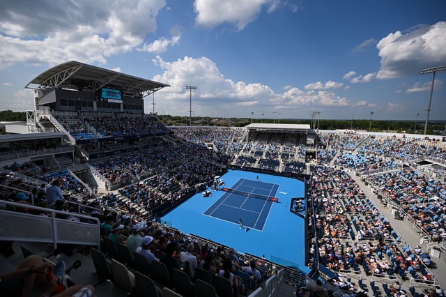A general view of the Center Court during the Men's Singles Second Round match on day four of the Cincinnati Open 2025 at Lindner Family Tennis Center on August 10, 2025 in Mason, Ohio.