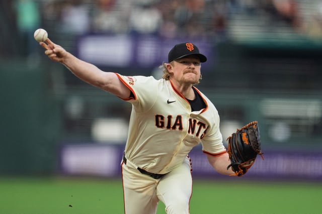 Aug 11, 2025; San Francisco, California, USA; San Francisco Giants starting pitcher Logan Webb (62) delivers a pitch against the San Diego Padres during the first inning at Oracle Park. Mandatory Credit: Neville E. Guard-Imagn Images