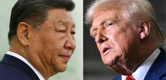 Photomontage créé le 5 juin 2025 montrant les présidents chinois Xi Jinping et américain Donald Trump