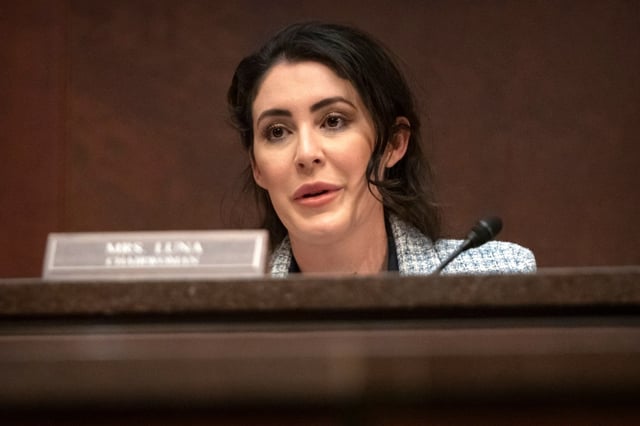 Rep. Anna Paulina Luna, R-Fla., speaks during a hearing of the House Task Force on the Declassification of Federal Secrets on Capitol Hill, Tuesday, April 1, 2025, in Washington. (AP Photo/Mark Schiefelbein)
