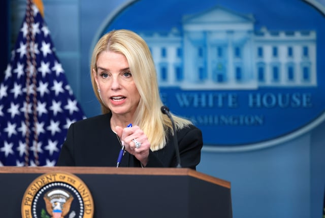 Attorney General Pam Bondi speaks on recent Supreme Court rulings in the briefing room at the White House in Washington, D.C., on June 27.