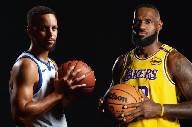 Steph Curry of the Golden State Warriors and LeBron James of the Los Angeles Lakers.