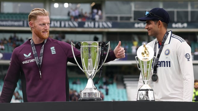 India's Shubman Gill with England's Ben Stokes after India won the match to draw the test series 