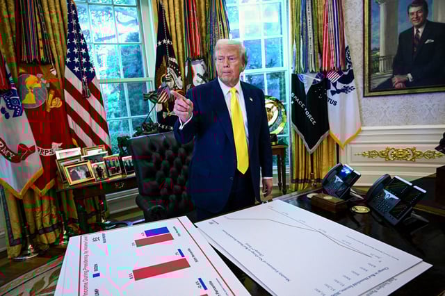 US President Donald Trump speaks about the economy in the Oval Office of the White House on August 7, 2025, in Washington, DC. (Photo by Brendan SMIALOWSKI / AFP) (Photo by BRENDAN SMIALOWSKI/AFP via Getty Images)          