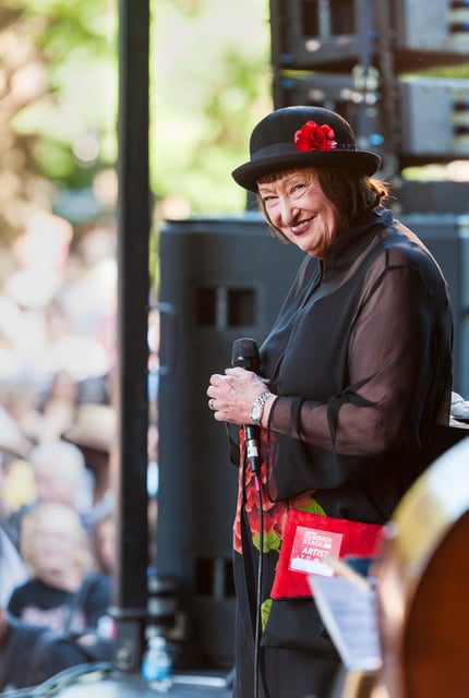 Jazz singer Sheila Jordan performs at the 21st Annual Charlie Parker Jazz Festival in Tompkins Square Park, New York, New York, Aug. 25, 2013.